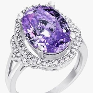 NWT JS Silver Tone Purple & Clear CZ Ring (6)